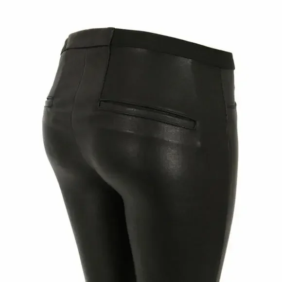 Helmut Lang Low Rise Leather Leggings w/ Side Panel Detail, Size 6, Retail $995